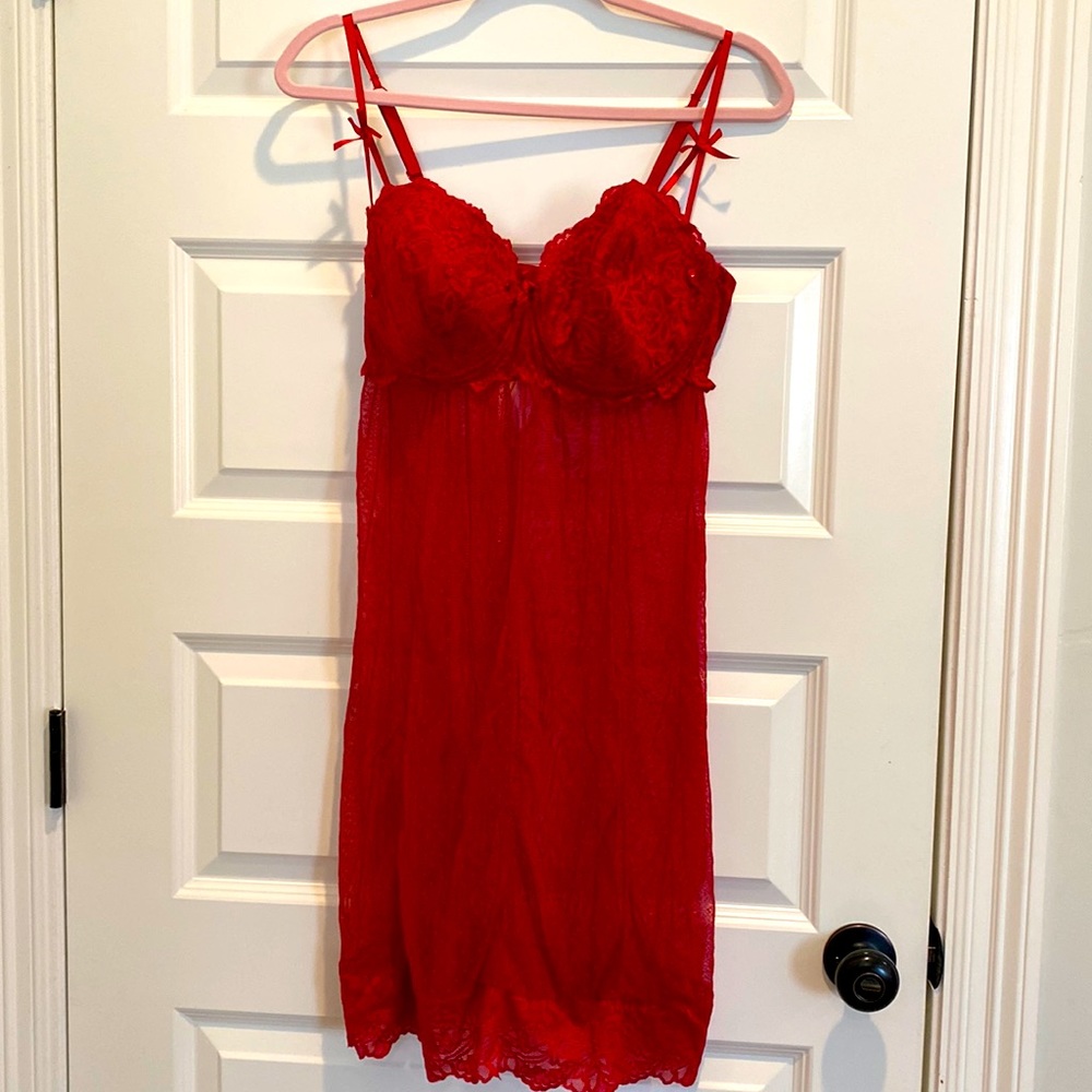 Red polka dot chemise with sequin detail